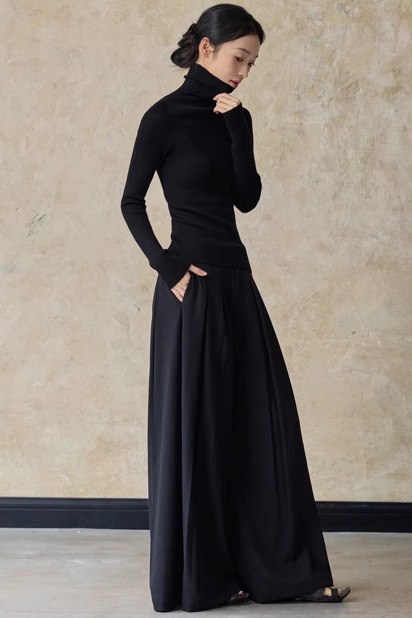 Autumn Black Wide-Leg Pants