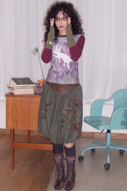 Flower Bud Flock Print Skirt