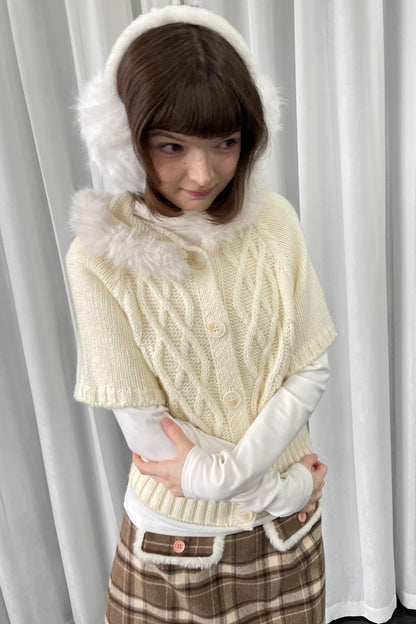 Off-White Fur Collar Knit Sweater Jacket