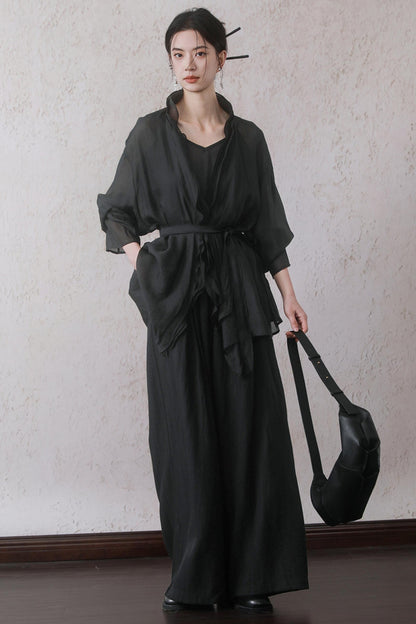 Elegant Sheer Black Two-Piece Set