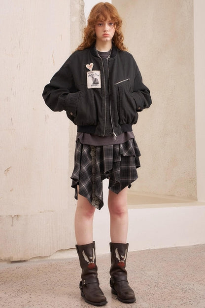 Kitten Badge Dropped Shoulder Jacket