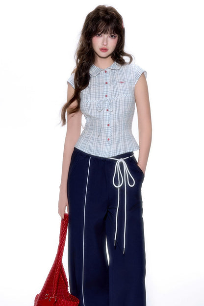 Plaid Short-Sleeve Tie Shirt