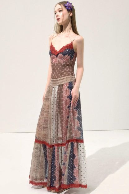Retro Print Patchwork Dress