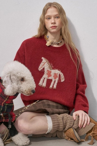 Floral Pony Festive Sweater