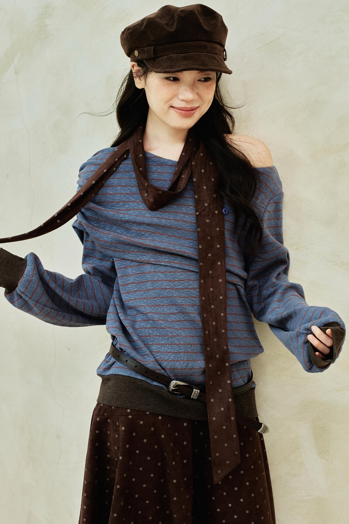 Retro Striped Off-Shoulder Top