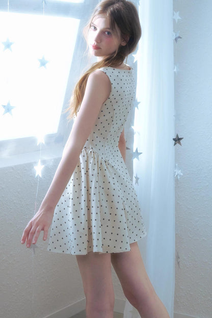 Beige Polka Dot Swing Dress