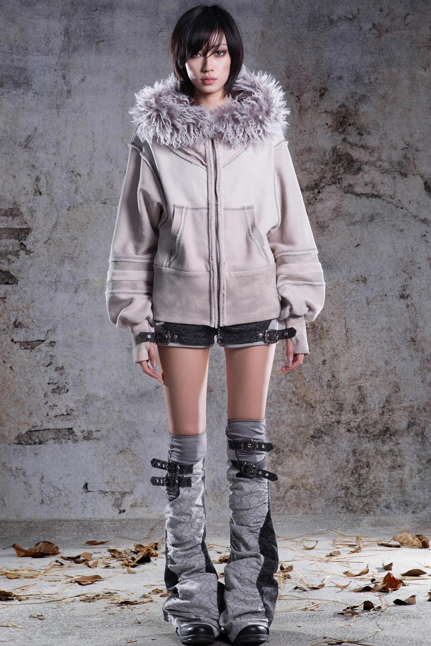 Vintage Lantern Sleeve Hooded Jacket