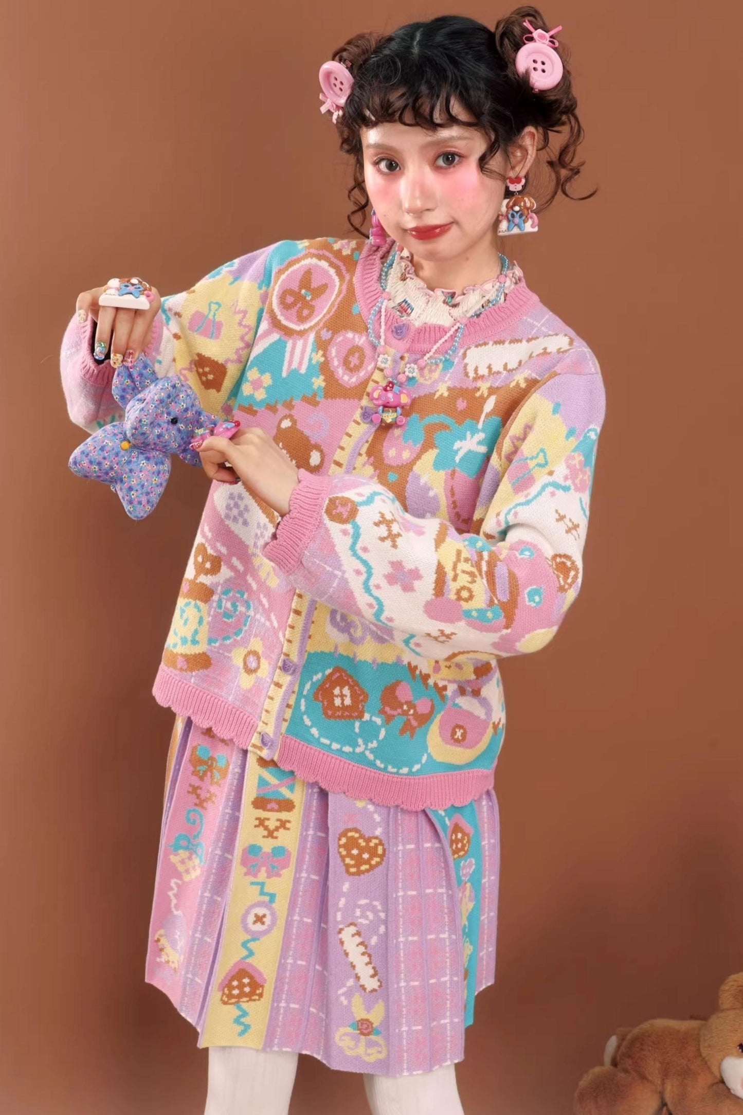 Pink and Purple Patchwork Cardigan