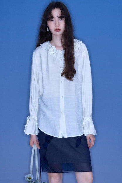 Rose Ruffled Long-Sleeved Shirt