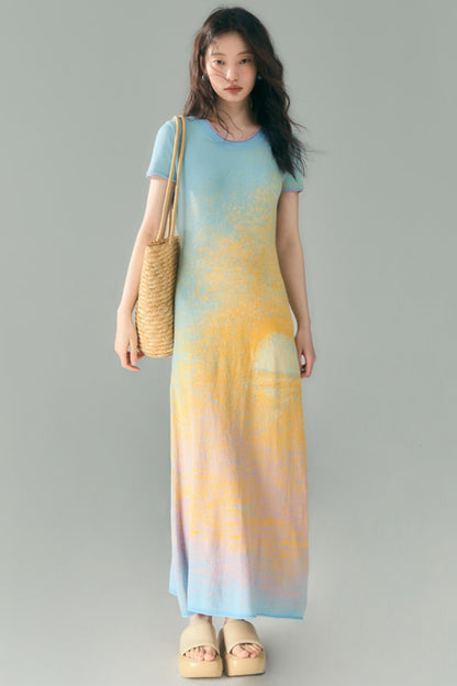 Hand-Painted Cloud Jacquard Tencel Knitted Dress