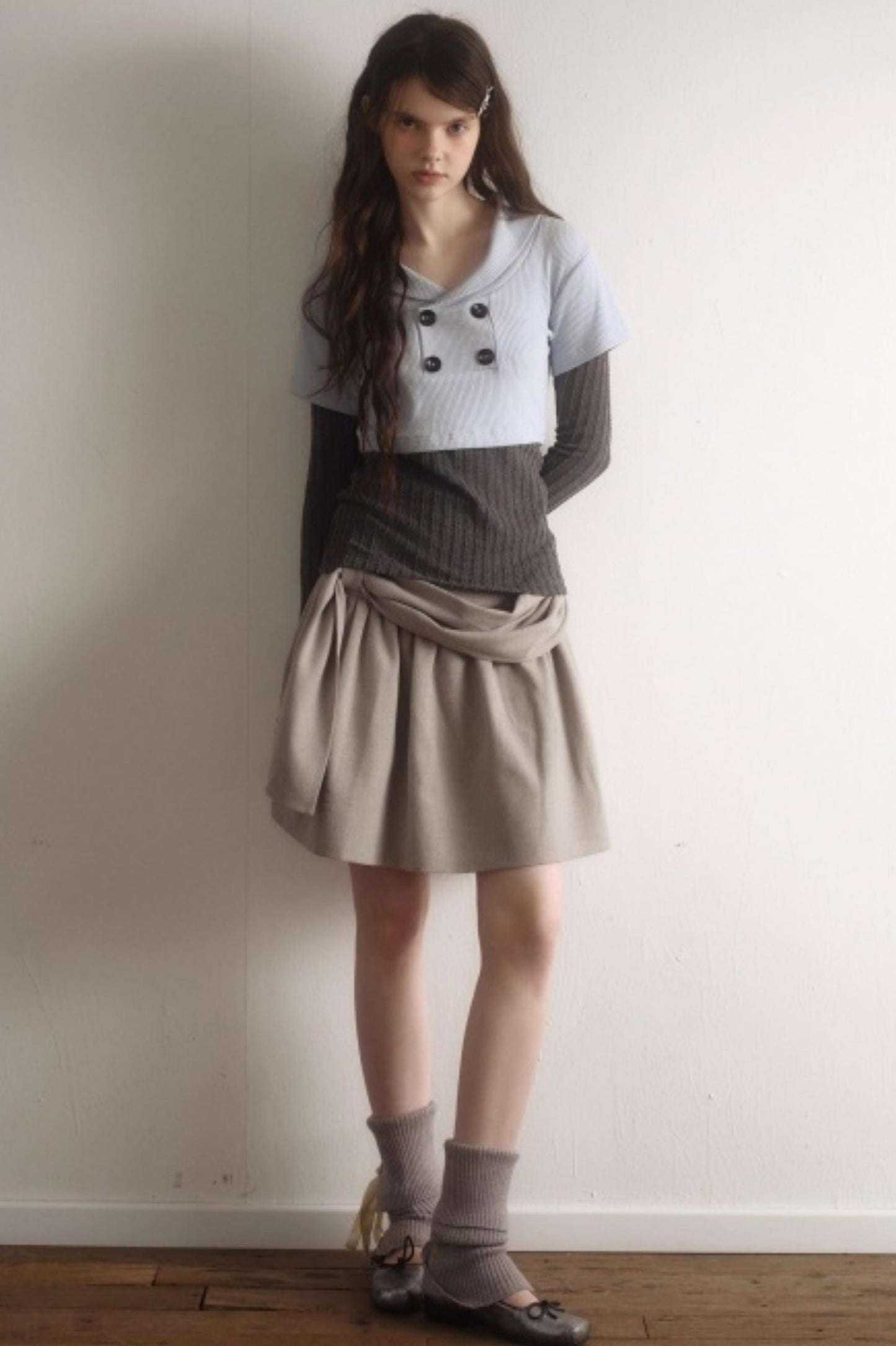 Misty Gray Pleated A-Line Skirt