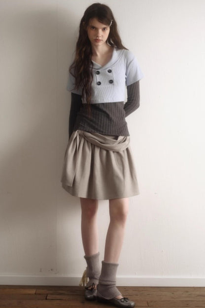 Misty Gray Pleated A-Line Skirt