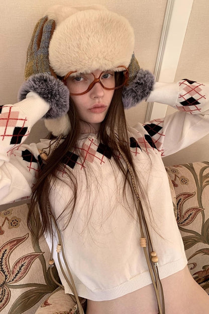 White Diamond Wool Knit Sweater