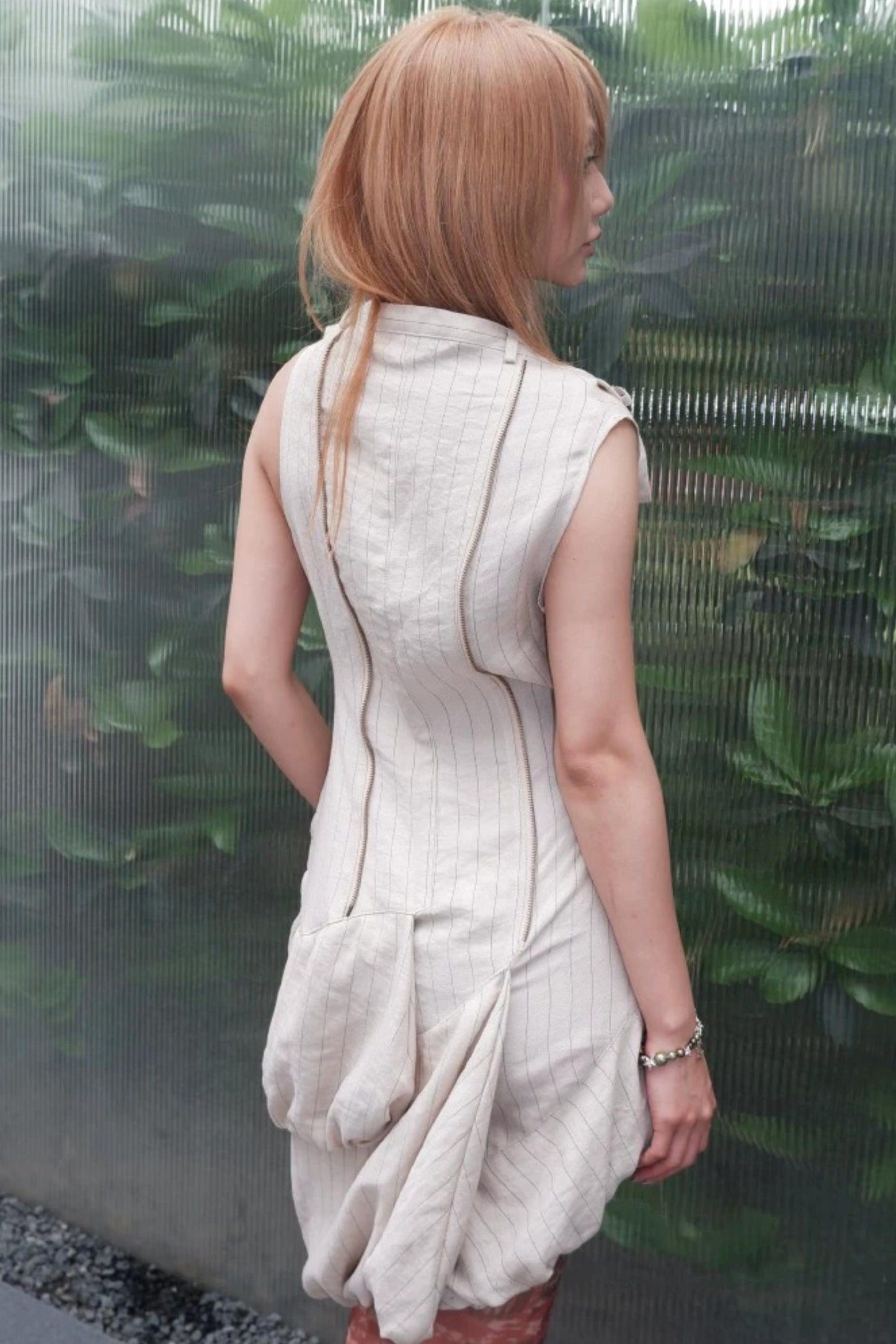 Striped Asymmetrical Deconstructed Dress