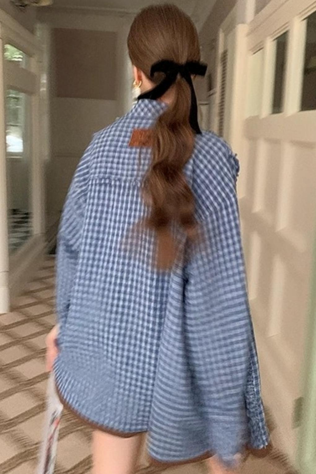 Contrast Fake Two-Piece loose Shirt