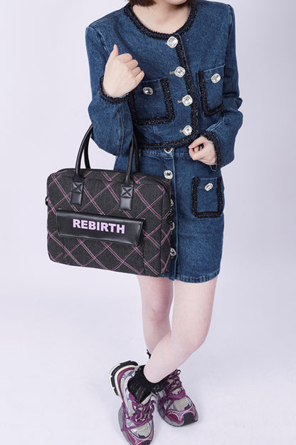 Plaid Denim Laptop Bag