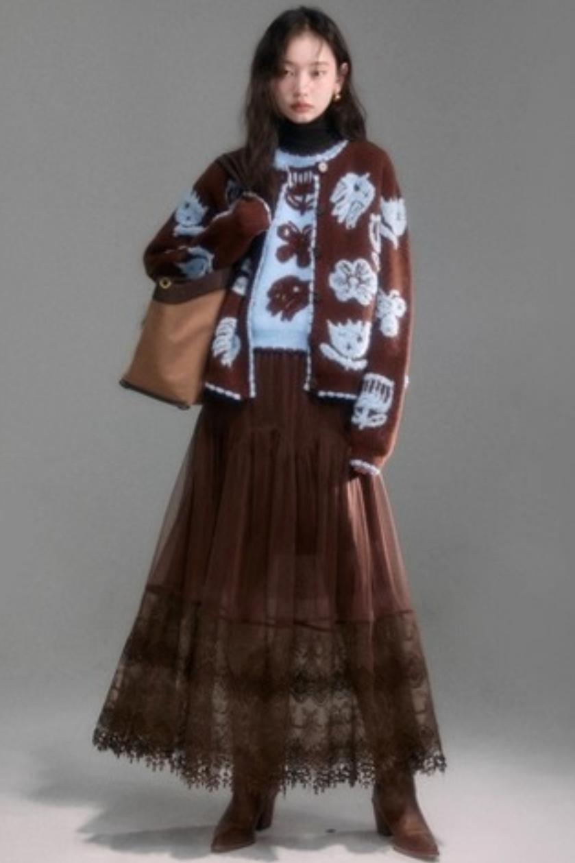 Velvet Jacquard Cardigan Set-Up