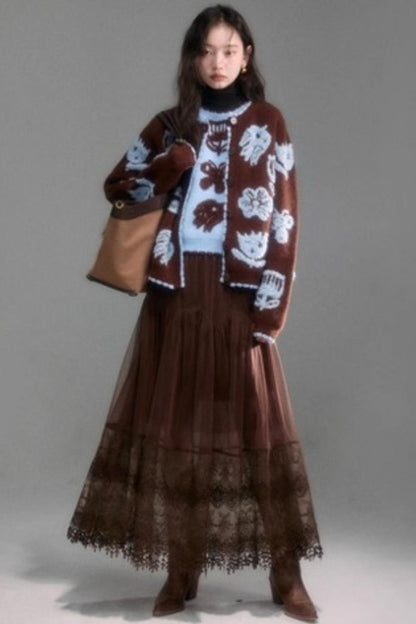 Velvet Jacquard Cardigan Set-Up