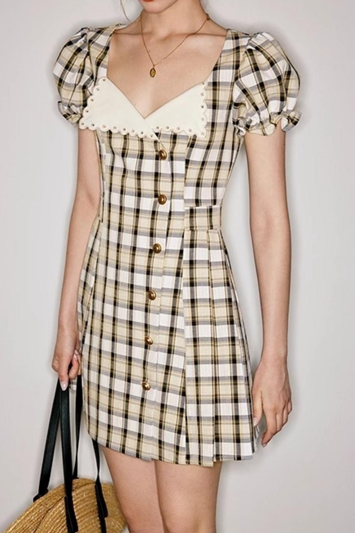 Moon Flower Vintage Yellow A-Line Dress