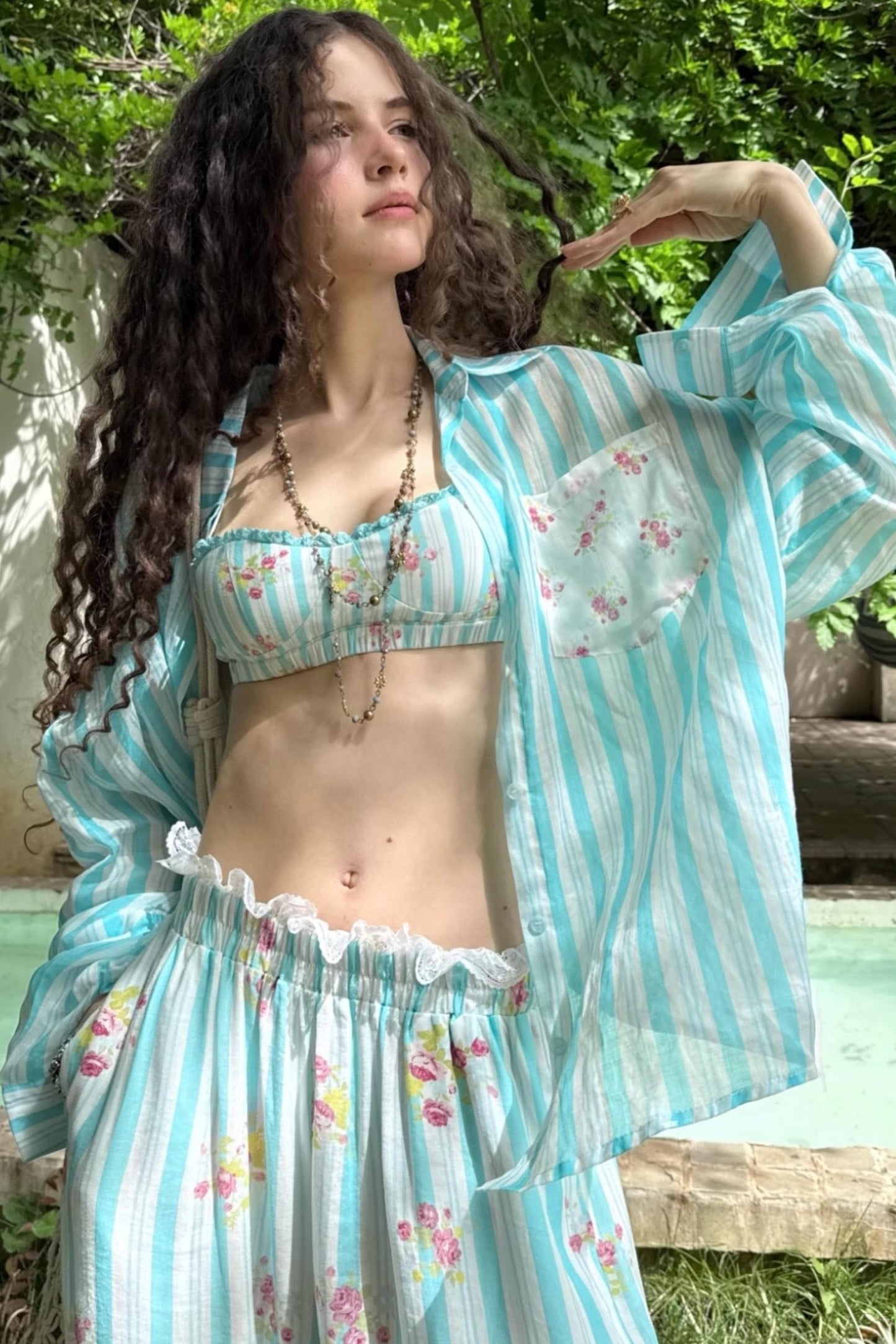 Sweet Blue Floral Plunge Sling Set-Up