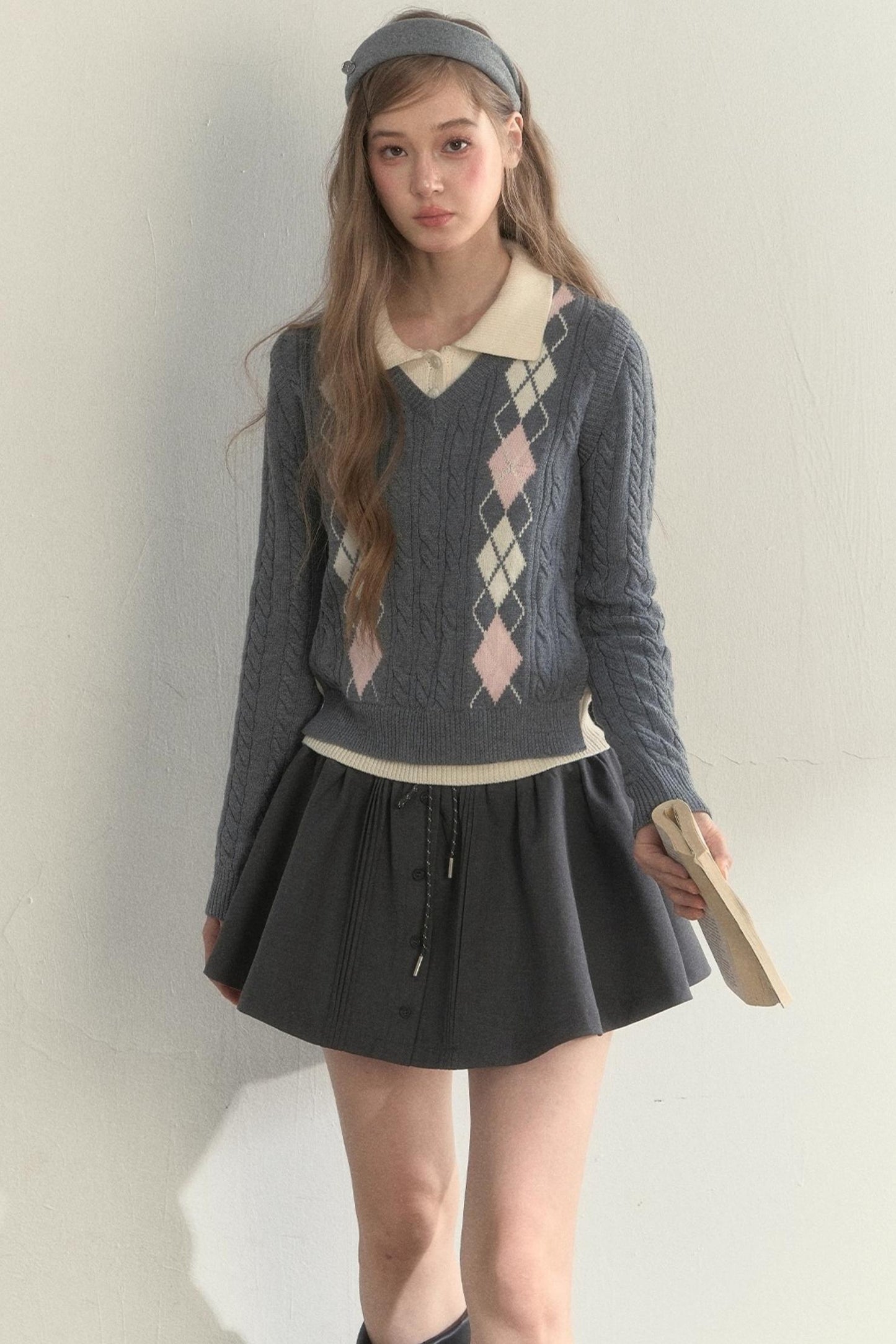 Retro Argyle Knitted Sweater