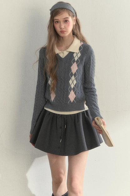Retro Argyle Knitted Sweater