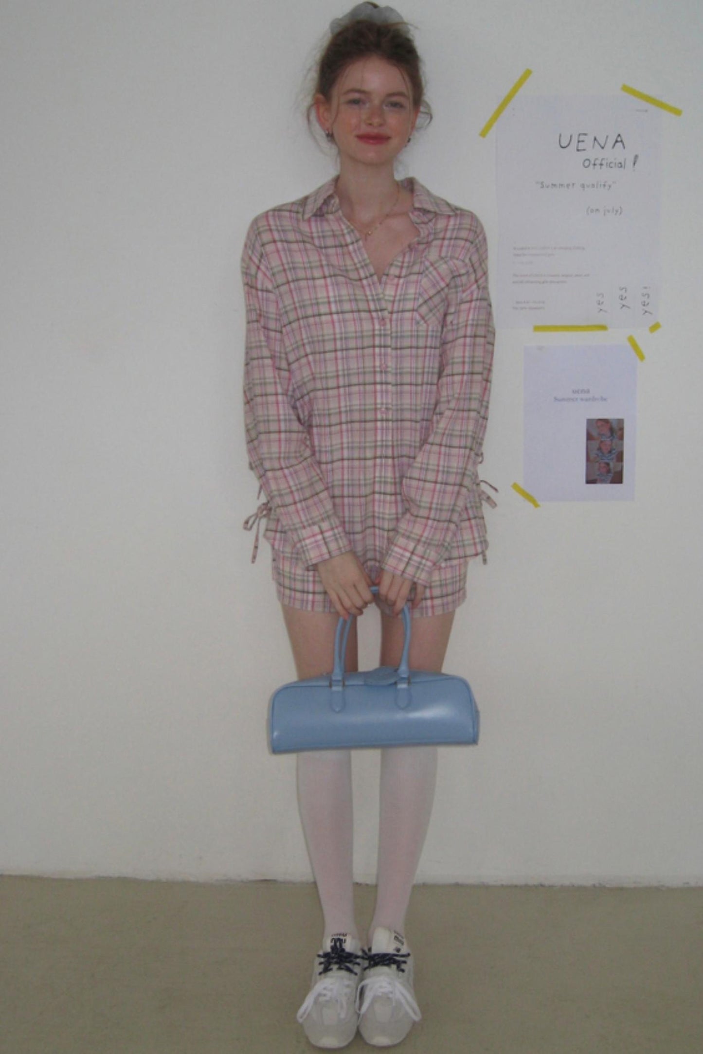 Purple Plaid Tie-Front Shirt Pants Set-Up