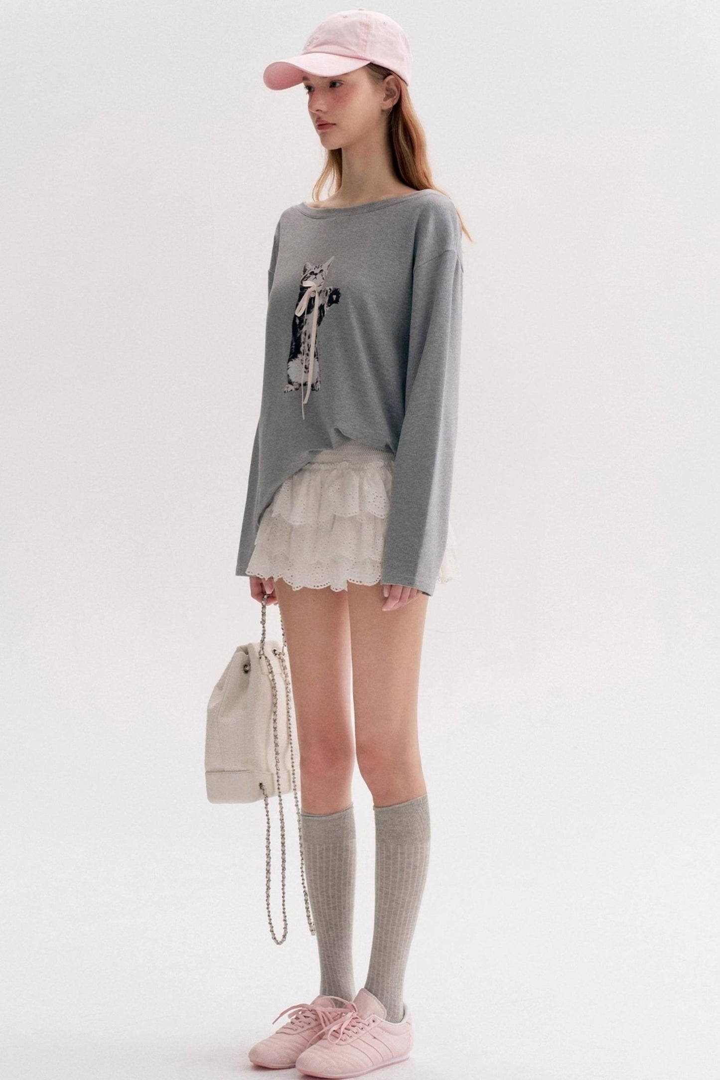 Lazy Kitten-print Long-sleeved T-shirt