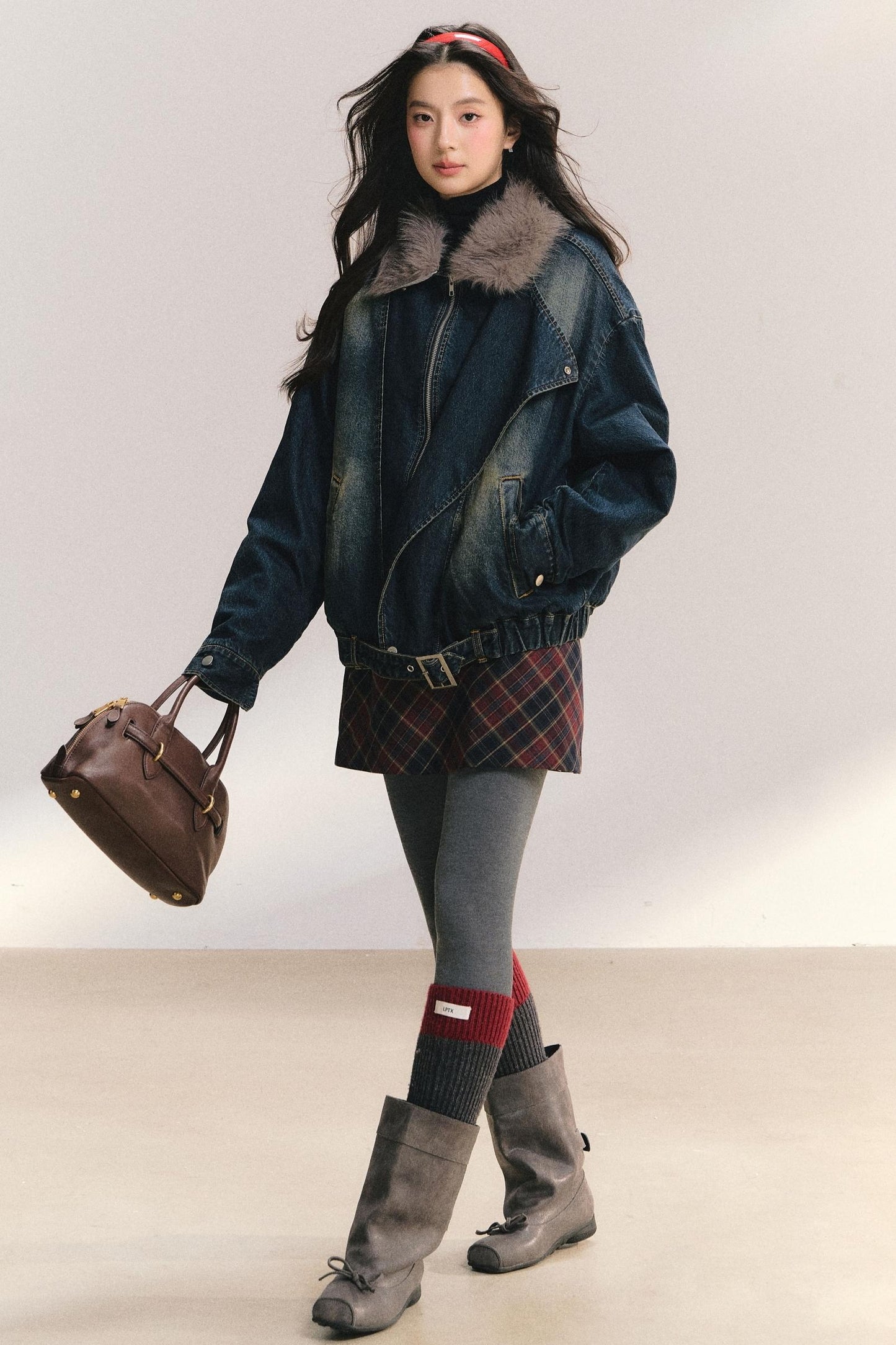 Large Fur Collar Denim Jacket