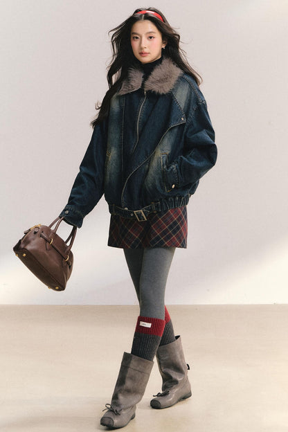 Large Fur Collar Denim Jacket