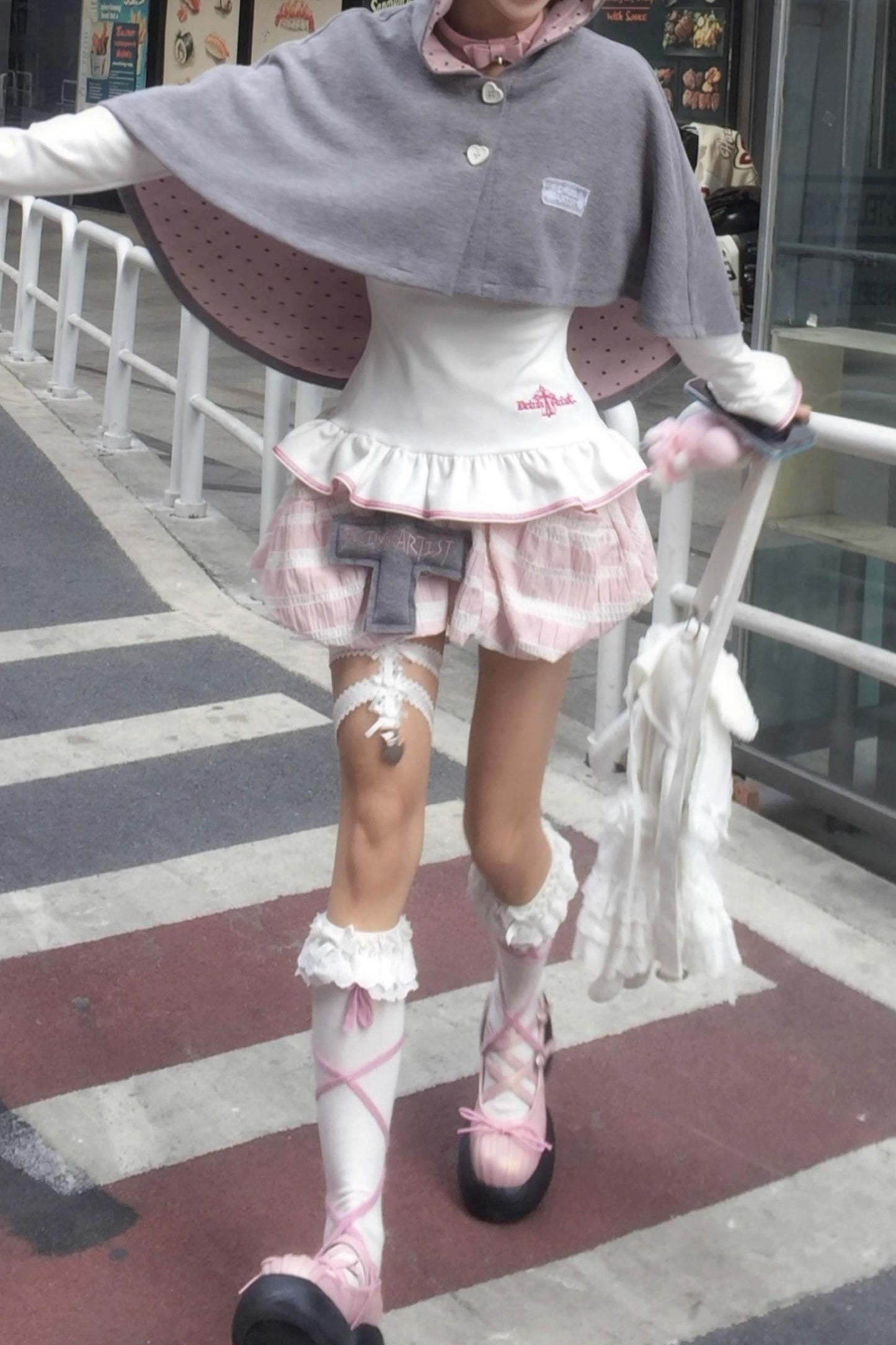 Cute Gray-Pink Cat Ears Hooded Coat