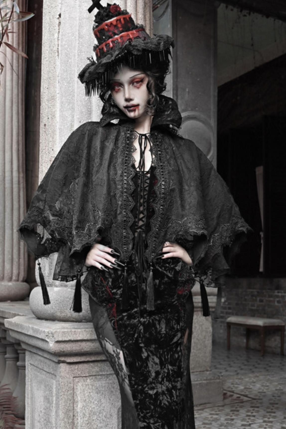 Crimson Blood Gothic Lace Cape Set-Up