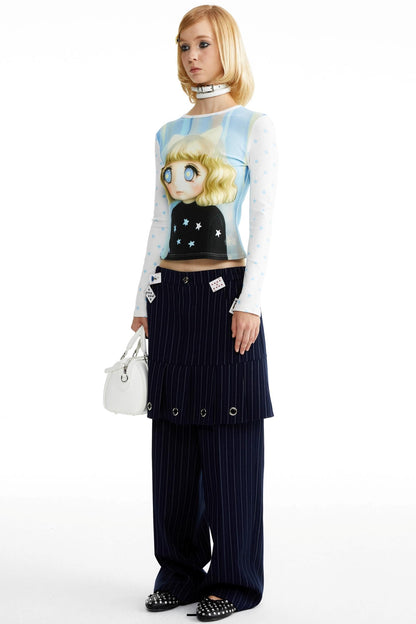 Fake Two-Piece Culottes Straight Pants