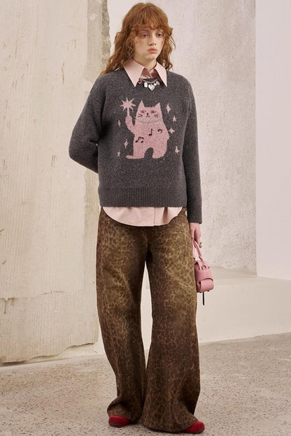 Leopard Print Straight Loose Pants