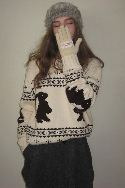 Fair Isle Rabbit Crew Neck Knit