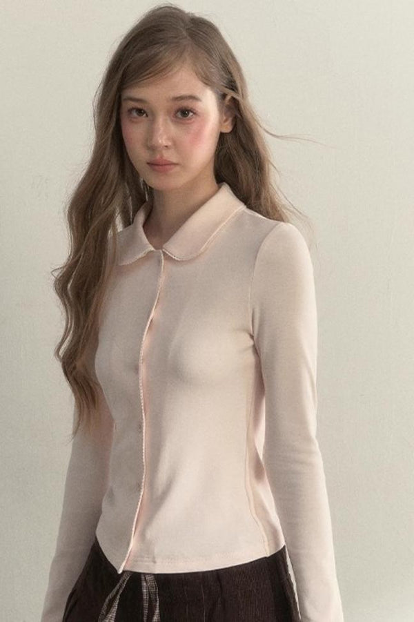 Pink and Gray Doll Collar Top