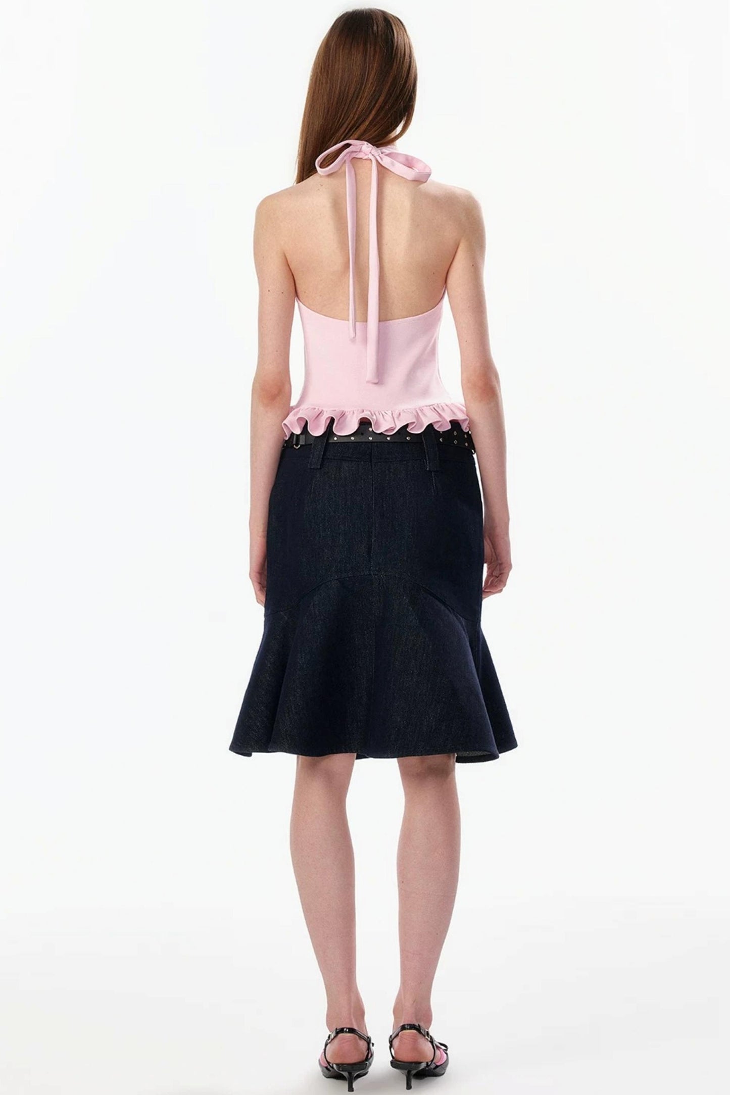 Ruffle Hem Halter Backless Top