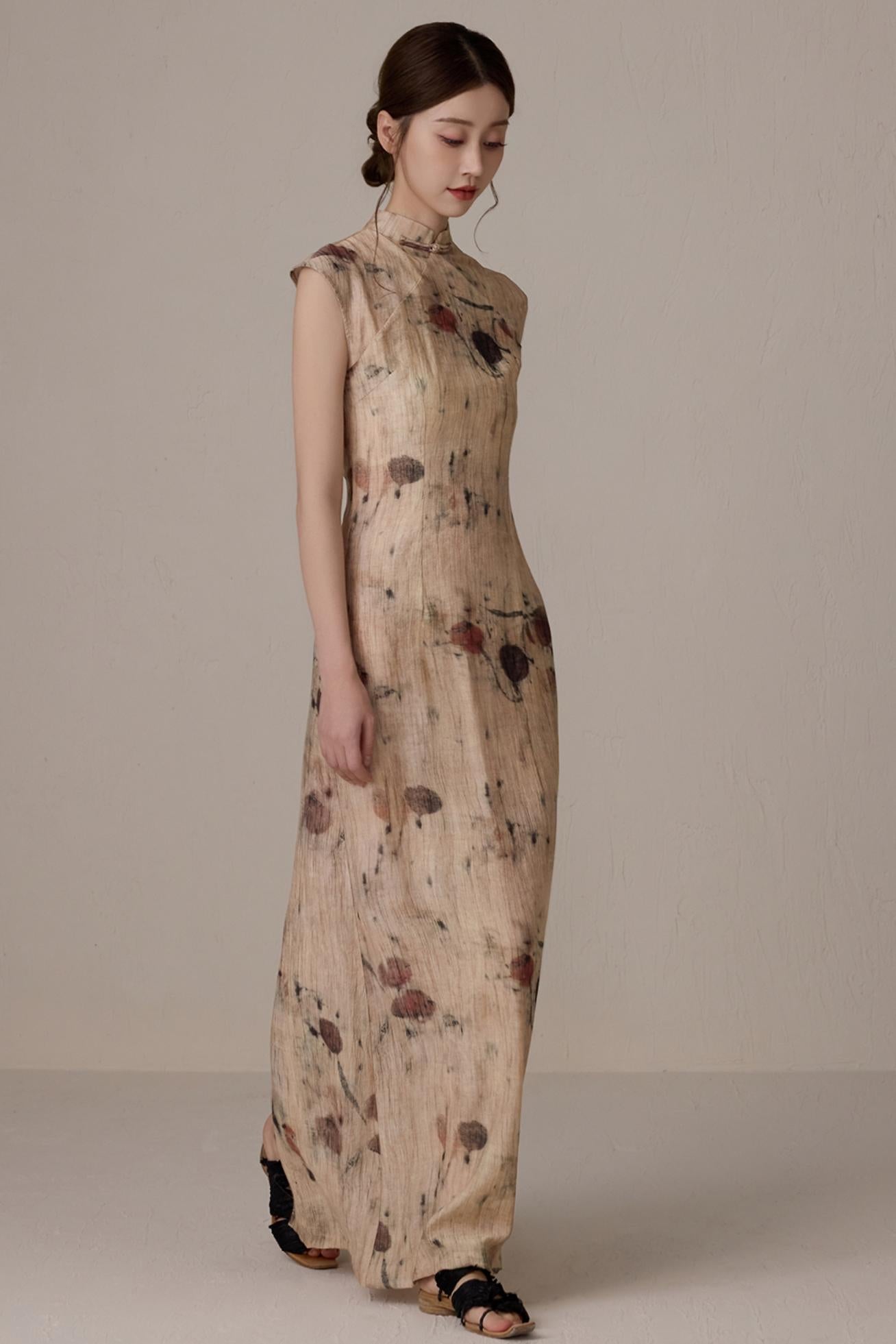 Slim Waist Floral Cheongsam Dress