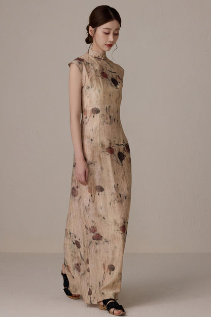 Slim Waist Floral Cheongsam Dress
