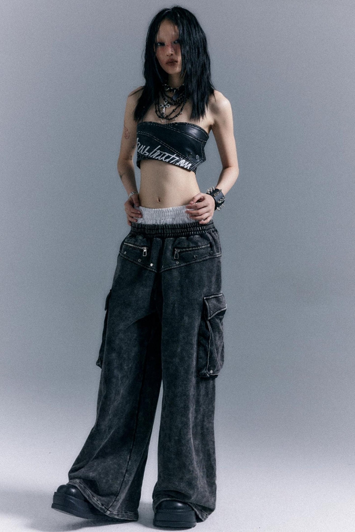 Double Waistband Wide-Leg Trousers