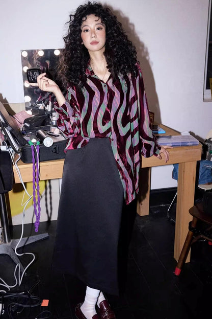 Retro Slim Shadow Velvet Shirt