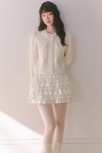 French Rose Lace Knitted Top