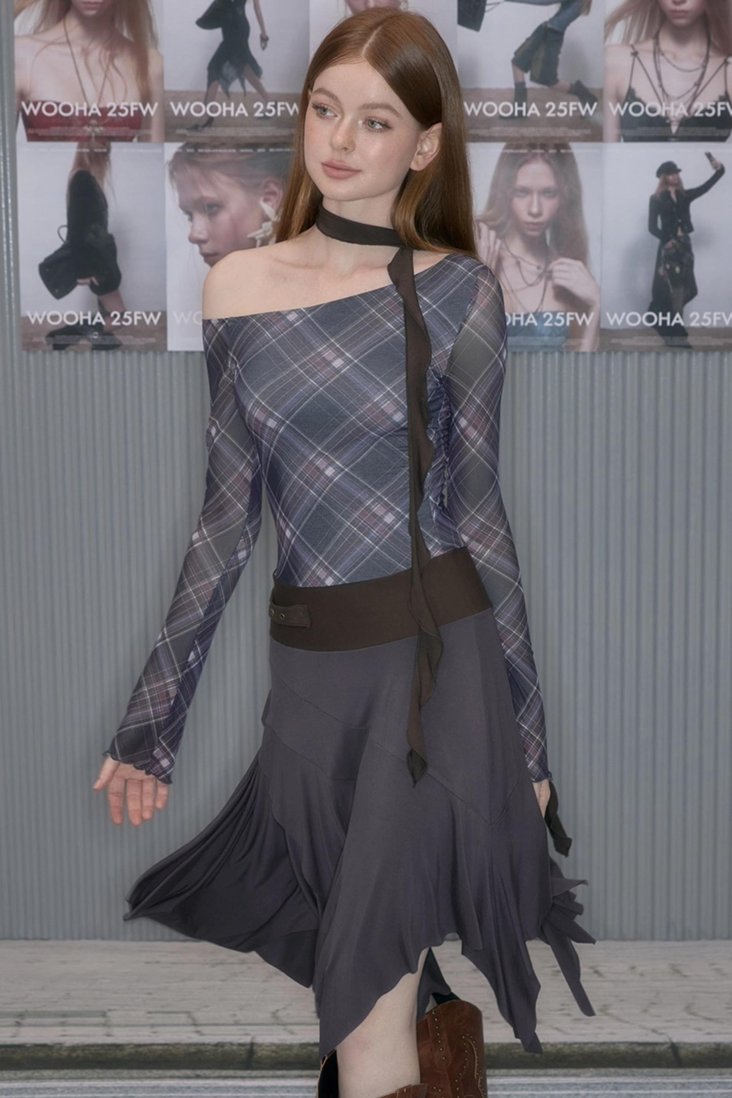 Plaid Patchwork One-Shoulder Dress