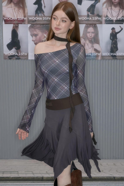 Plaid Patchwork One-Shoulder Dress