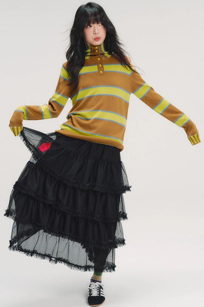 Color-Blocked Striped Knit Sweater