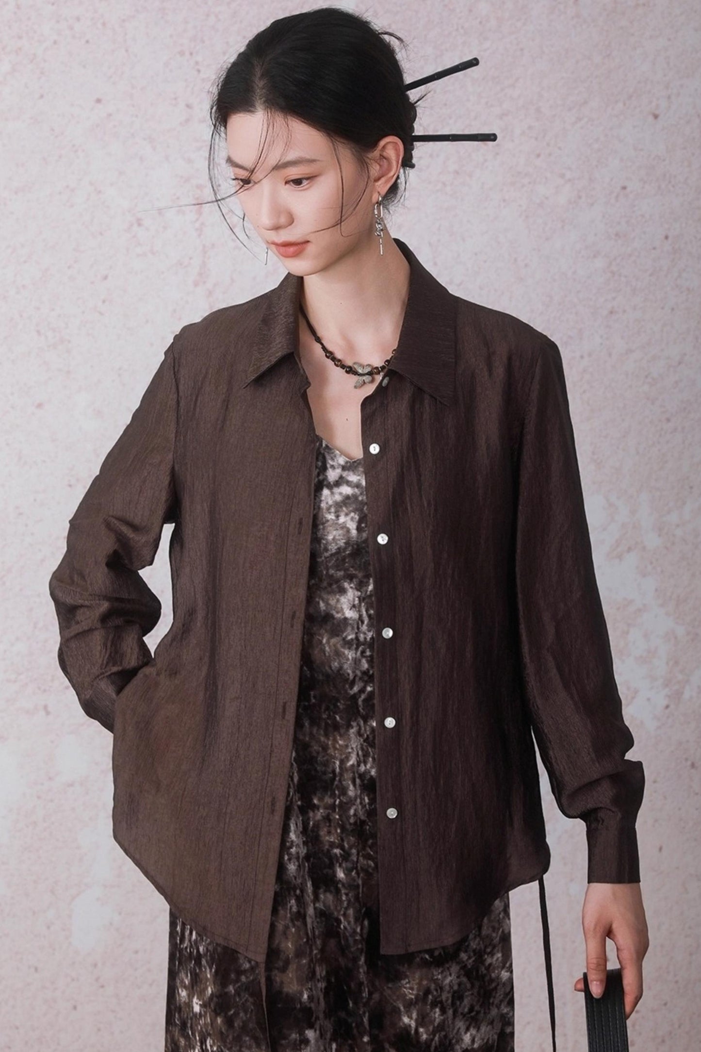 Autumn Acetate Chinese Shirt