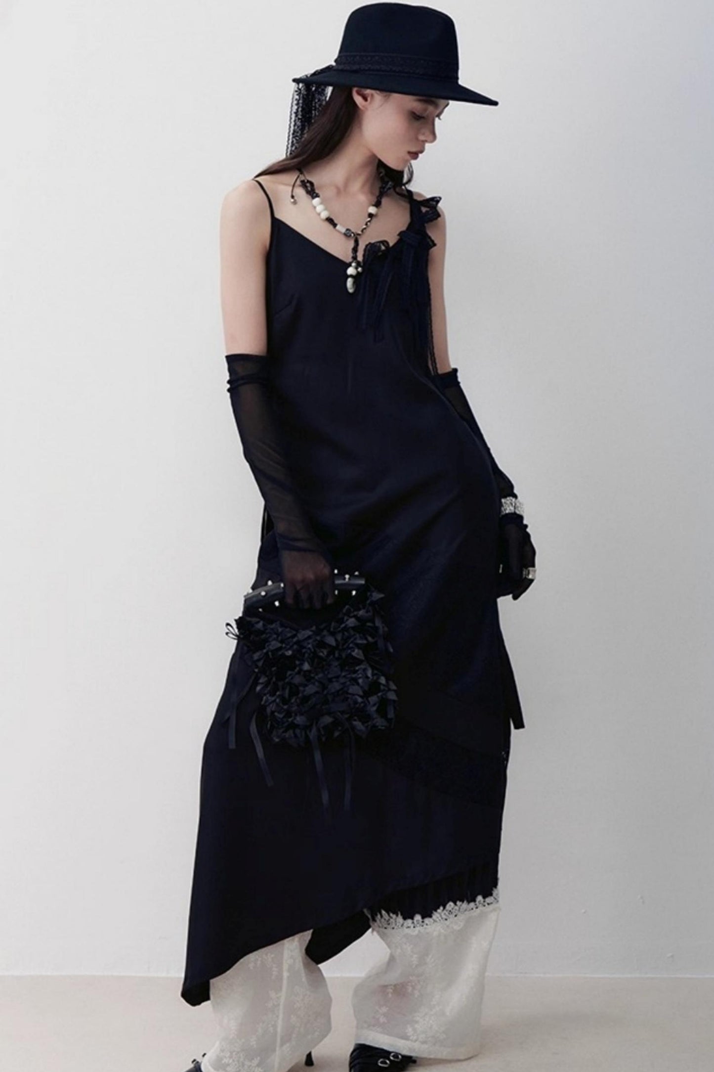 Dark Silk Butterfly Wings Slip Dress