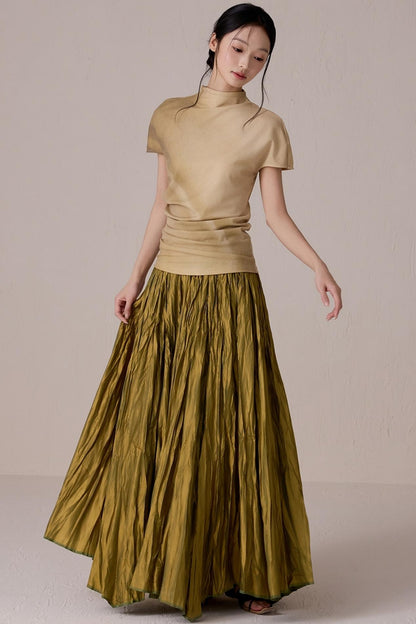 Pleated High Neck Tee