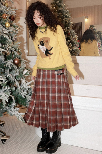 Earl Red Plaid Pleated Skirt Set-Up
