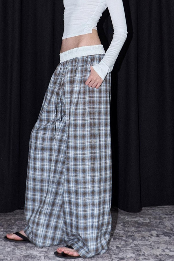 Plaid Color-Blocked Winter Pants